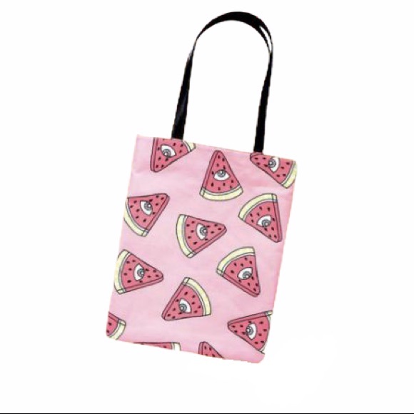new Valfre ☻︎ Trippy Watermelon Tote Bag Handbag ☻︎ Hand Drawn Artwork ☻︎ Pink - Picture 2 of 14